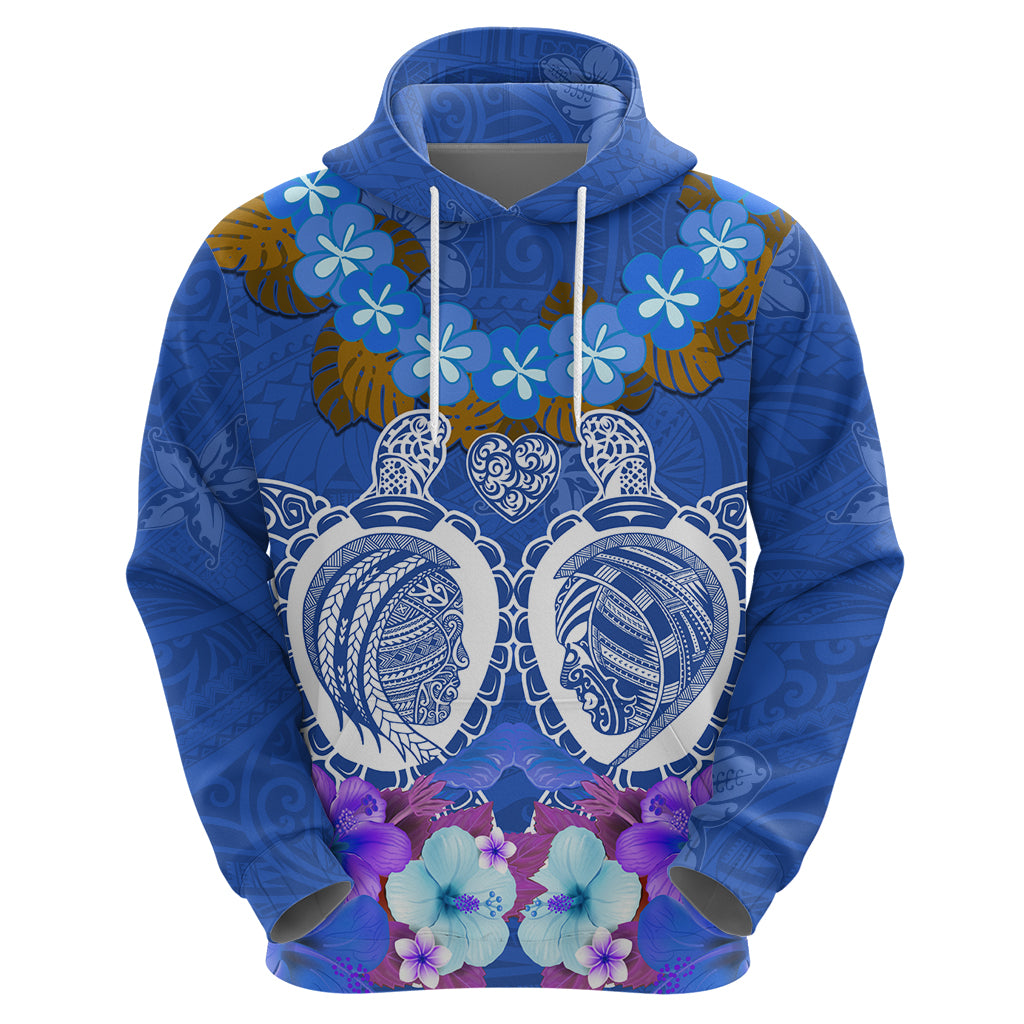 Polynesian Valentine Day Zip Hoodie Love Couple Turtle Maori Hibiscus Blue LT03 - Polynesian Pride