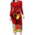 Hawaii Valentine Day Family Matching Long Sleeve Bodycon Dress and Hawaiian Shirt Couple on Beach mix Hibiscus and Polynesian Tattoo LT03 Mom's Dress Red - Polynesian Pride