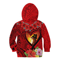 Hawaii Valentine Day Kid Hoodie Couple on Beach mix Hibiscus and Polynesian Tattoo LT03 - Polynesian Pride