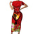 Hawaii Valentine Day Short Sleeve Bodycon Dress Couple on Beach mix Hibiscus and Polynesian Tattoo LT03 Long Dress Red - Polynesian Pride