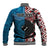 Personalised Aotearoa and Fiji Together Baseball Jacket Melanesian Warrior and Koru - Taniko with Hibiscus Tapa Pattern