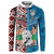 Personalised Aotearoa and Fiji Together Button Sweatshirt Melanesian Warrior and Koru - Taniko with Hibiscus Tapa Pattern