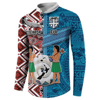 Personalised Aotearoa and Fiji Together Button Sweatshirt Melanesian Warrior and Koru - Taniko with Hibiscus Tapa Pattern