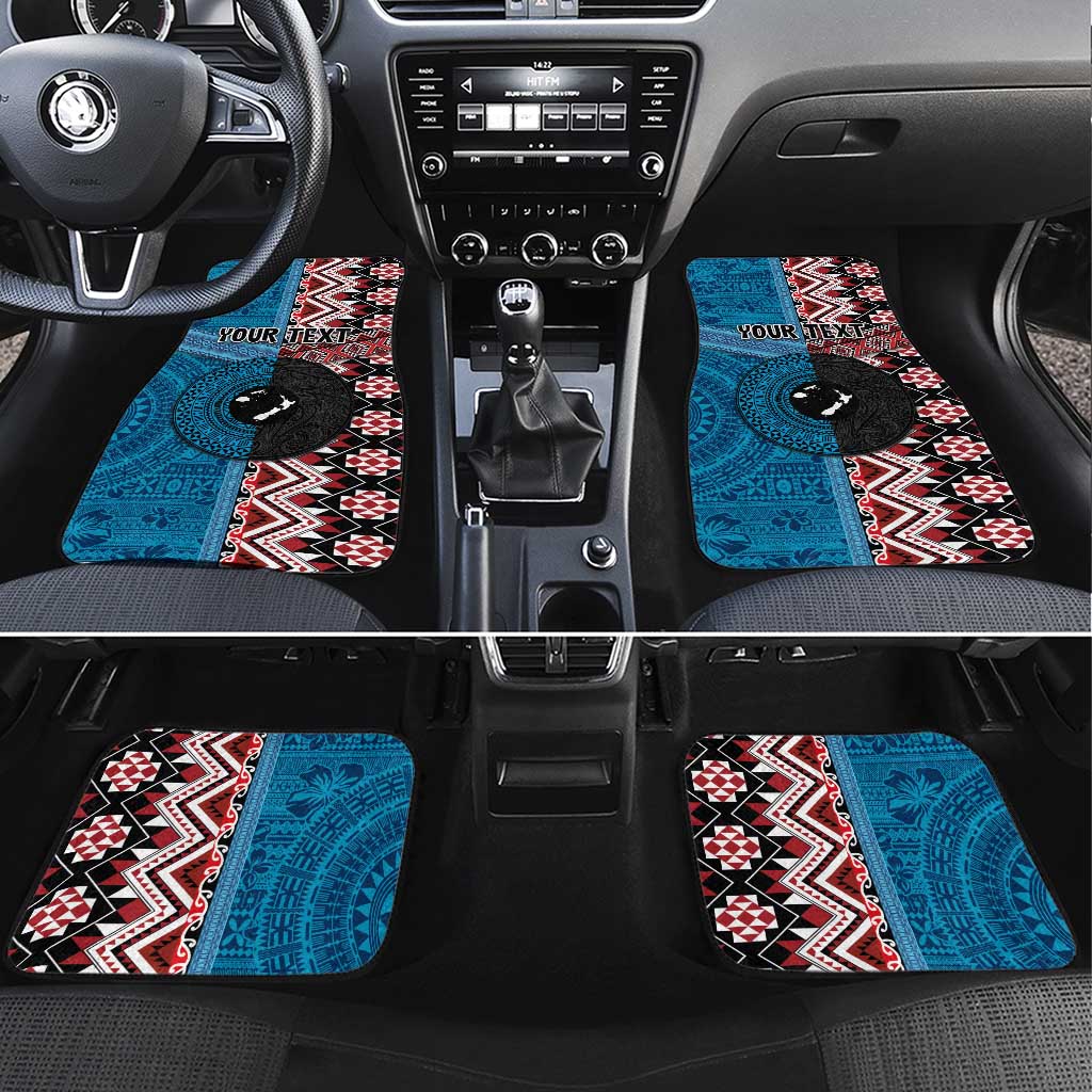 Personalised Aotearoa and Fiji Together Car Mats Melanesian Warrior and Koru - Taniko with Hibiscus Tapa Pattern