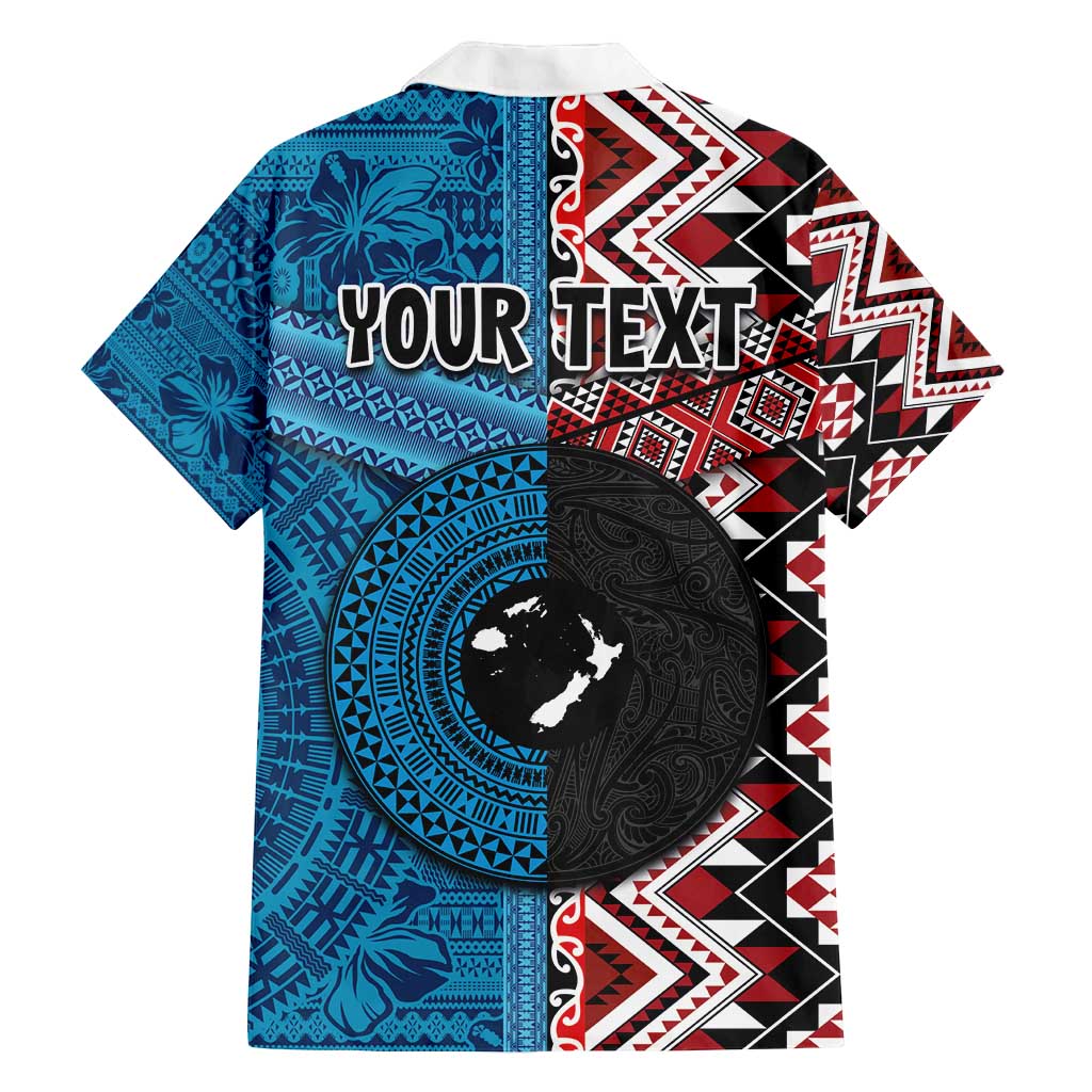 Personalised Aotearoa and Fiji Together Family Matching Tank Maxi Dress and Hawaiian Shirt Melanesian Warrior and Koru - Taniko with Hibiscus Tapa Pattern