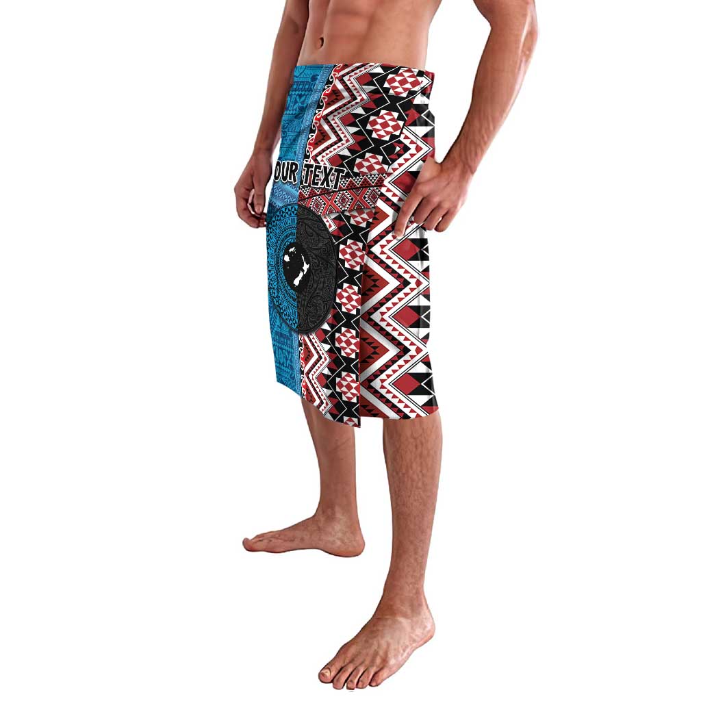Personalised Aotearoa and Fiji Together Lavalava Melanesian Warrior and Koru - Taniko with Hibiscus Tapa Pattern