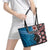 Personalised Aotearoa and Fiji Together Leather Tote Bag Melanesian Warrior and Koru - Taniko with Hibiscus Tapa Pattern