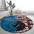 Personalised Aotearoa and Fiji Together Round Carpet Melanesian Warrior and Koru - Taniko with Hibiscus Tapa Pattern