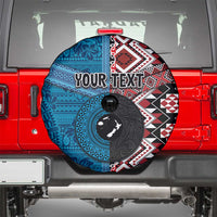 Personalised Aotearoa and Fiji Together Spare Tire Cover Melanesian Warrior and Koru - Taniko with Hibiscus Tapa Pattern