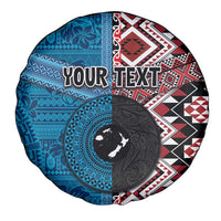 Personalised Aotearoa and Fiji Together Spare Tire Cover Melanesian Warrior and Koru - Taniko with Hibiscus Tapa Pattern