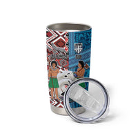 Personalised Aotearoa and Fiji Together Tumbler Cup Melanesian Warrior and Koru - Taniko with Hibiscus Tapa Pattern