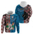 Personalised Aotearoa and Fiji Together Zip Hoodie Melanesian Warrior and Koru - Taniko with Hibiscus Tapa Pattern