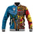 Personalised Australia and Fiji Together Baseball Jacket Tribal Palm Tree with Tapa and Aboriginal Animals Half Style