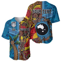 Personalised Australia and Fiji Together Baseball Jersey Tribal Palm Tree with Tapa and Aboriginal Animals Half Style