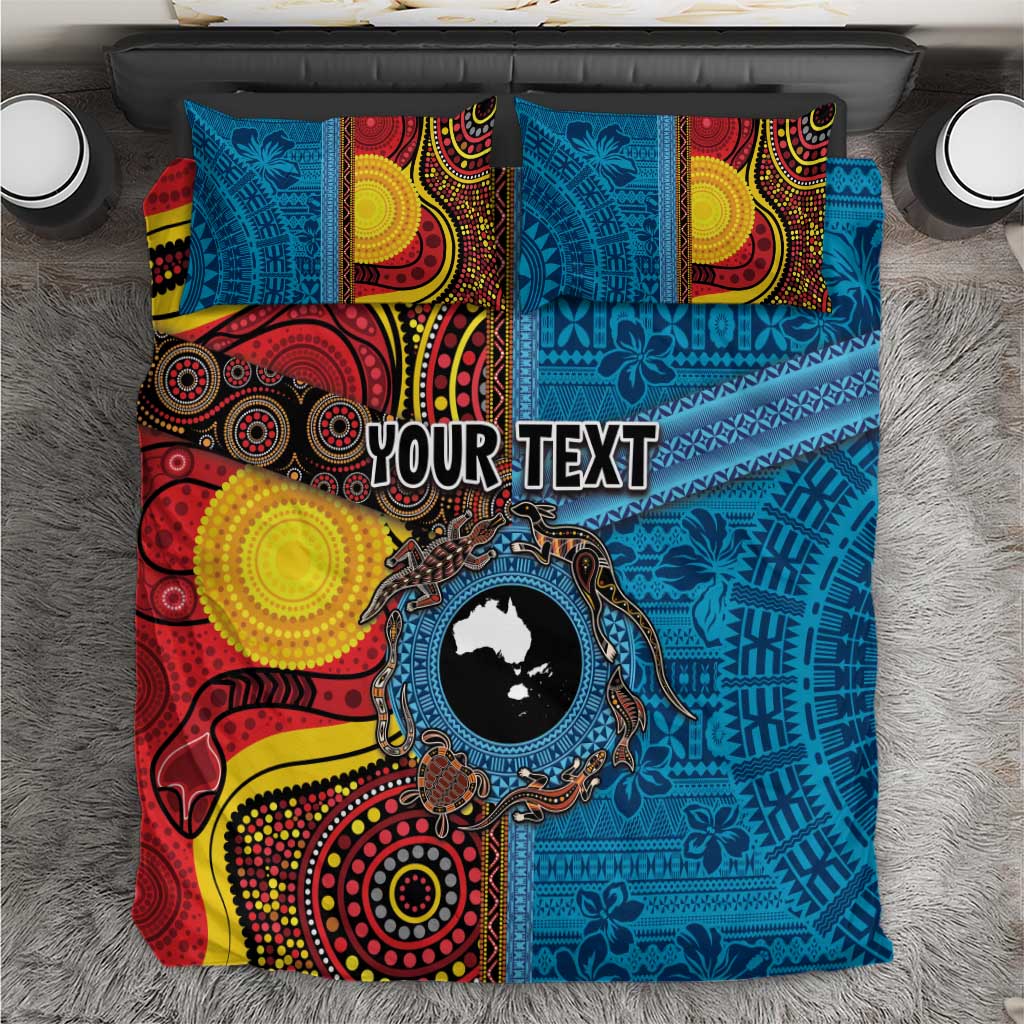 Personalised Australia and Fiji Together Bedding Set Tribal Palm Tree with Tapa and Aboriginal Animals Half Style