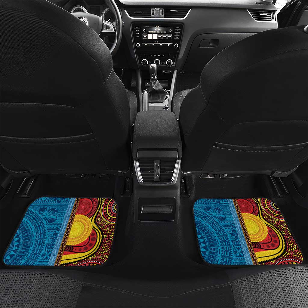 Personalised Australia and Fiji Together Car Mats Tribal Palm Tree with Tapa and Aboriginal Animals Half Style