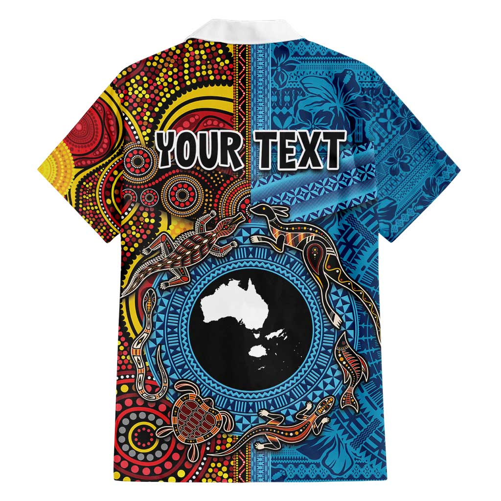 Personalised Australia and Fiji Together Hawaiian Shirt Tribal Palm Tree with Tapa and Aboriginal Animals Half Style