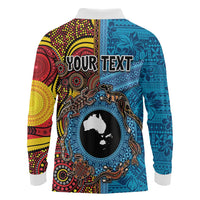 Personalised Australia and Fiji Together Long Sleeve Polo Shirt Tribal Palm Tree with Tapa and Aboriginal Animals Half Style