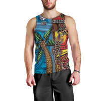 Personalised Australia and Fiji Together Men Tank Top Tribal Palm Tree with Tapa and Aboriginal Animals Half Style