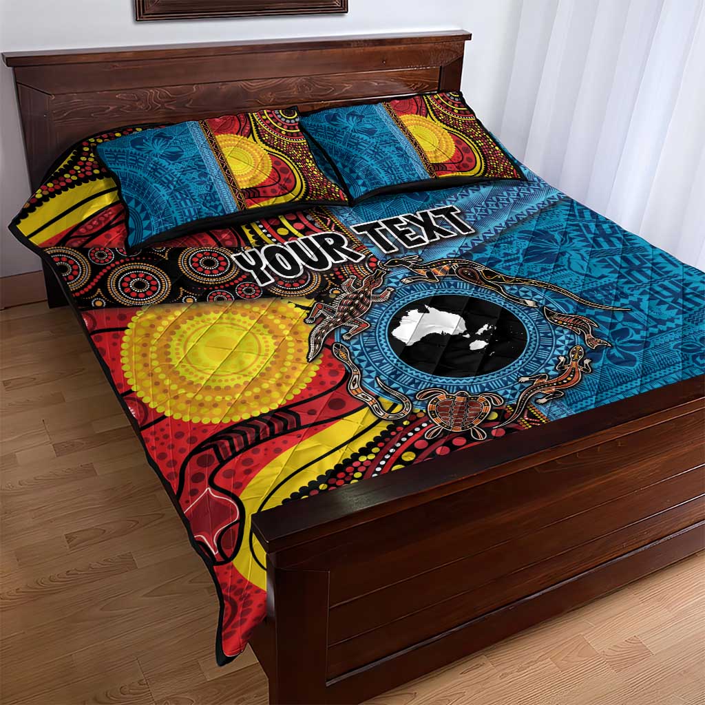 Personalised Australia and Fiji Together Quilt Bed Set Tribal Palm Tree with Tapa and Aboriginal Animals Half Style