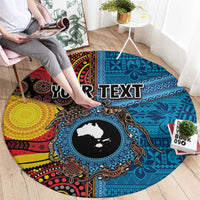 Personalised Australia and Fiji Together Round Carpet Tribal Palm Tree with Tapa and Aboriginal Animals Half Style