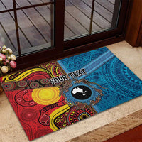 Personalised Australia and Fiji Together Rubber Doormat Tribal Palm Tree with Tapa and Aboriginal Animals Half Style