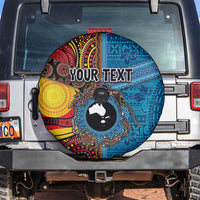 Personalised Australia and Fiji Together Spare Tire Cover Tribal Palm Tree with Tapa and Aboriginal Animals Half Style