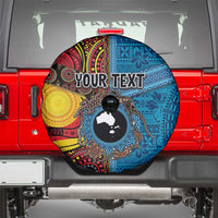 Personalised Australia and Fiji Together Spare Tire Cover Tribal Palm Tree with Tapa and Aboriginal Animals Half Style