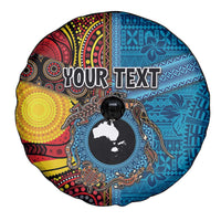 Personalised Australia and Fiji Together Spare Tire Cover Tribal Palm Tree with Tapa and Aboriginal Animals Half Style