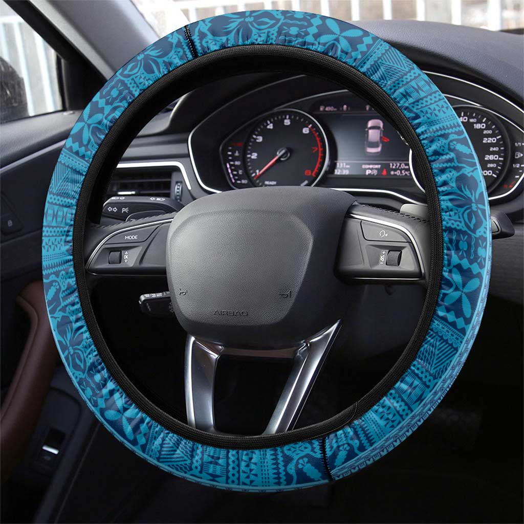 Australia and Fiji Together Steering Wheel Cover Tribal Palm Tree with Tapa and Aboriginal Animals Half Style