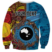 Personalised Australia and Fiji Together Sweatshirt Tribal Palm Tree with Tapa and Aboriginal Animals Half Style