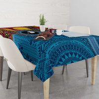 Personalised Australia and Fiji Together Tablecloth Tribal Palm Tree with Tapa and Aboriginal Animals Half Style