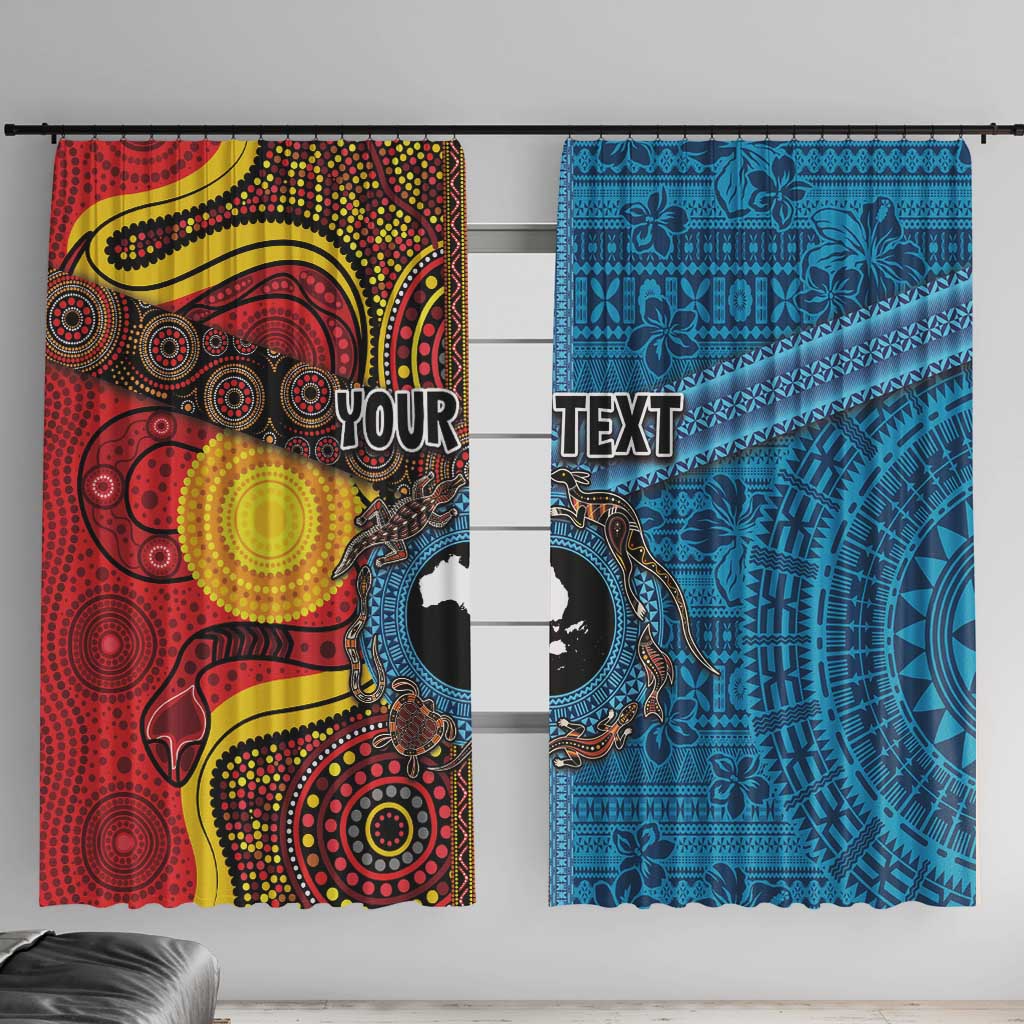 Personalised Australia and Fiji Together Window Curtain Tribal Palm Tree with Tapa and Aboriginal Animals Half Style