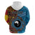 Personalised Australia and Fiji Together Zip Hoodie Tribal Palm Tree with Tapa and Aboriginal Animals Half Style