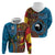 Personalised Australia and Fiji Together Zip Hoodie Tribal Palm Tree with Tapa and Aboriginal Animals Half Style