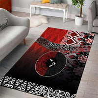 Personalised Aotearoa and Tonga Together Area Rug Manaia and Tongan Tribal Cross - Taniko and Ngatu Art Tattoo