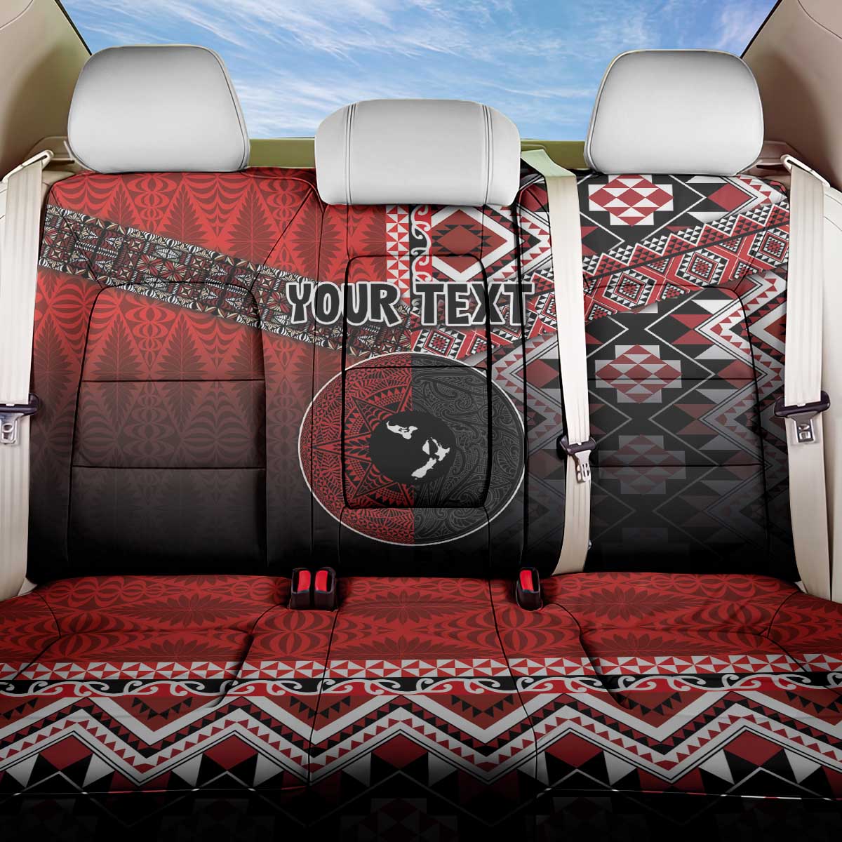 Personalised Aotearoa and Tonga Together Back Car Seat Cover Manaia and Tongan Tribal Cross - Taniko and Ngatu Art Tattoo