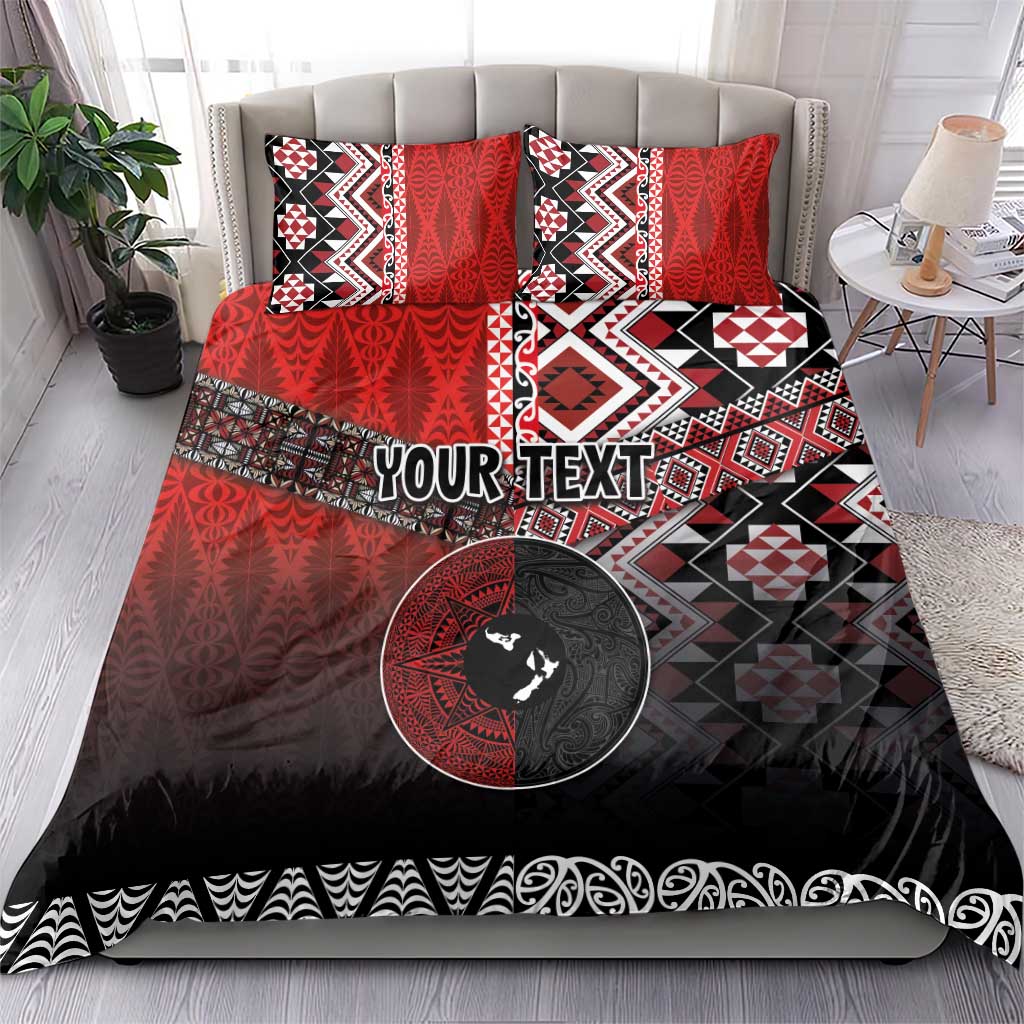 Personalised Aotearoa and Tonga Together Bedding Set Manaia and Tongan Tribal Cross - Taniko and Ngatu Art Tattoo