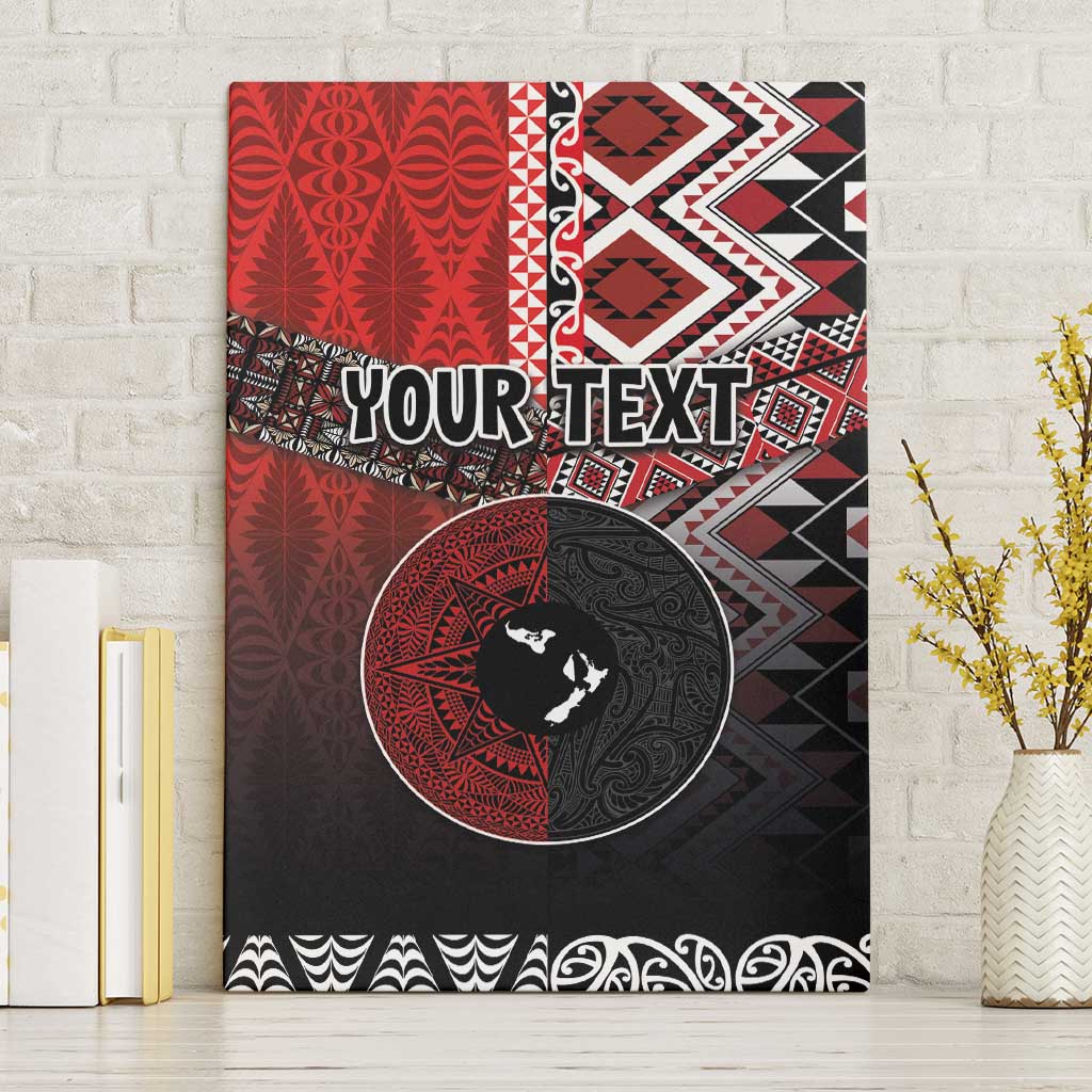 Personalised Aotearoa and Tonga Together Canvas Wall Art Manaia and Tongan Tribal Cross - Taniko and Ngatu Art Tattoo