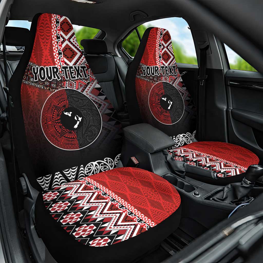 Personalised Aotearoa and Tonga Together Car Seat Cover Manaia and Tongan Tribal Cross - Taniko and Ngatu Art Tattoo
