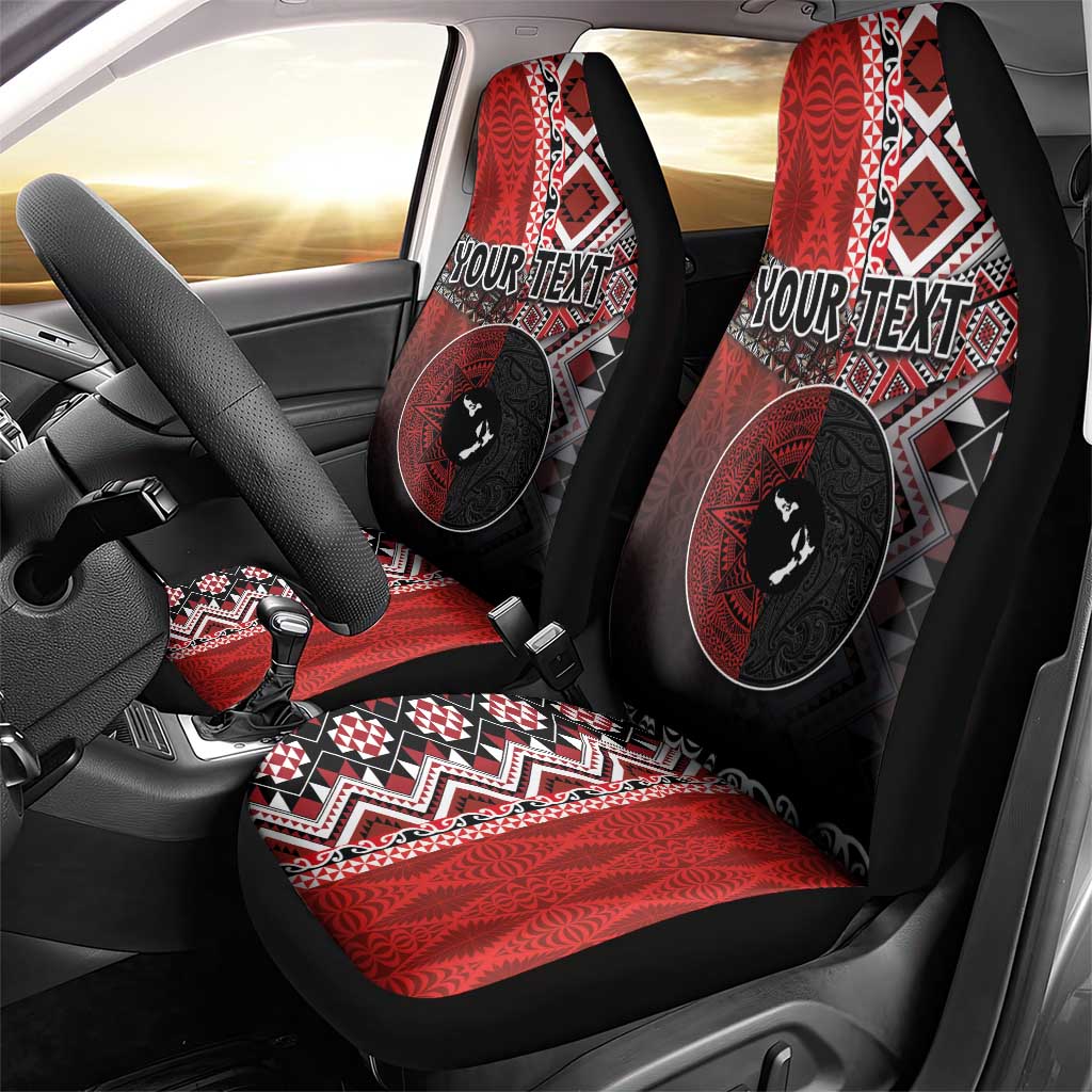 Personalised Aotearoa and Tonga Together Car Seat Cover Manaia and Tongan Tribal Cross - Taniko and Ngatu Art Tattoo
