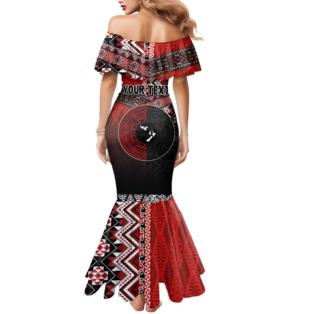 Personalised Aotearoa and Tonga Together Family Matching Mermaid Dress and Hawaiian Shirt Manaia and Tongan Tribal Cross - Taniko and Ngatu Art Tattoo