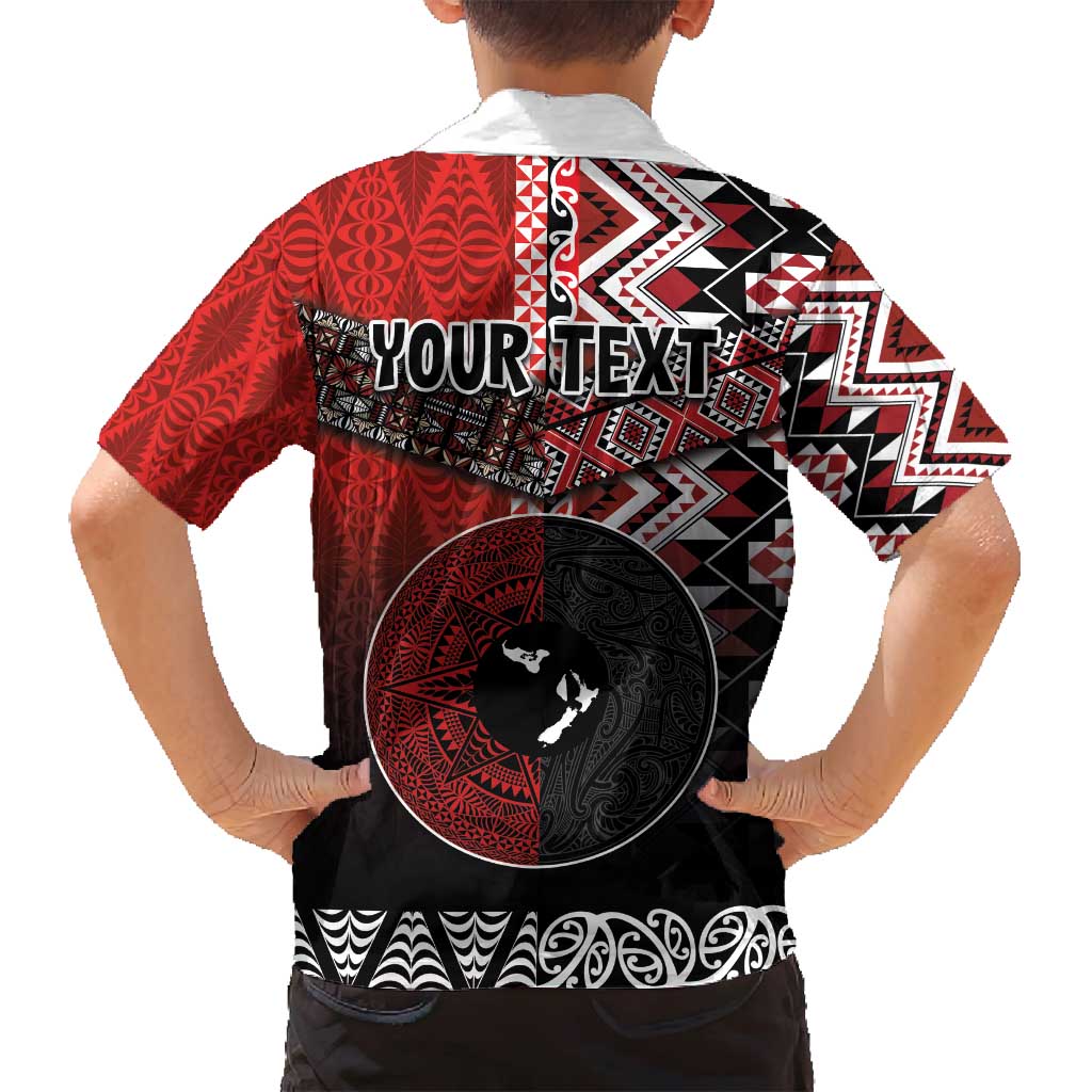 Personalised Aotearoa and Tonga Together Family Matching Puletasi and Hawaiian Shirt Manaia and Tongan Tribal Cross - Taniko and Ngatu Art Tattoo