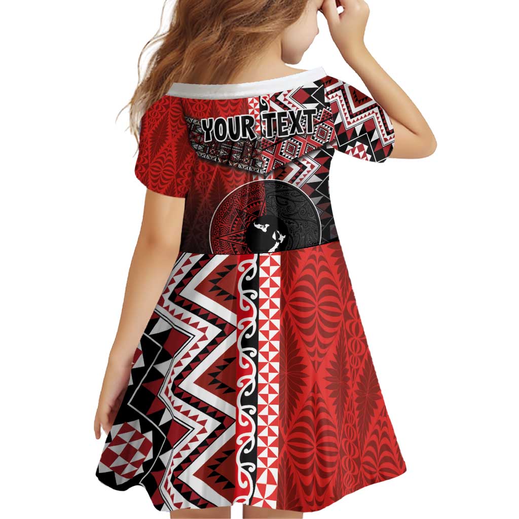 Personalised Aotearoa and Tonga Together Family Matching Puletasi and Hawaiian Shirt Manaia and Tongan Tribal Cross - Taniko and Ngatu Art Tattoo