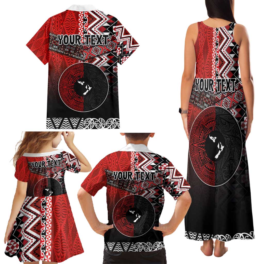 Personalised Aotearoa and Tonga Together Family Matching Tank Maxi Dress and Hawaiian Shirt Manaia and Tongan Tribal Cross - Taniko and Ngatu Art Tattoo