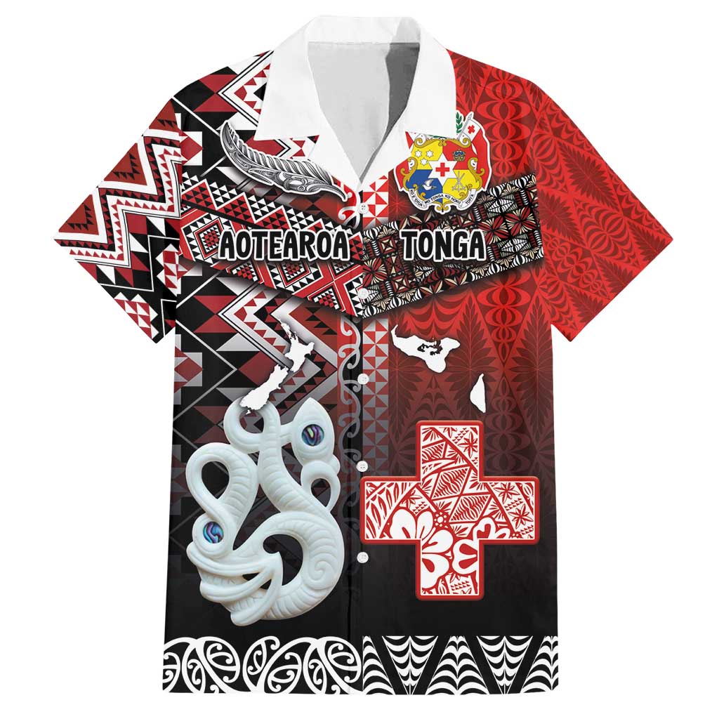 Personalised Aotearoa and Tonga Together Family Matching Tank Maxi Dress and Hawaiian Shirt Manaia and Tongan Tribal Cross - Taniko and Ngatu Art Tattoo