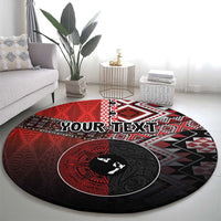 Personalised Aotearoa and Tonga Together Round Carpet Manaia and Tongan Tribal Cross - Taniko and Ngatu Art Tattoo