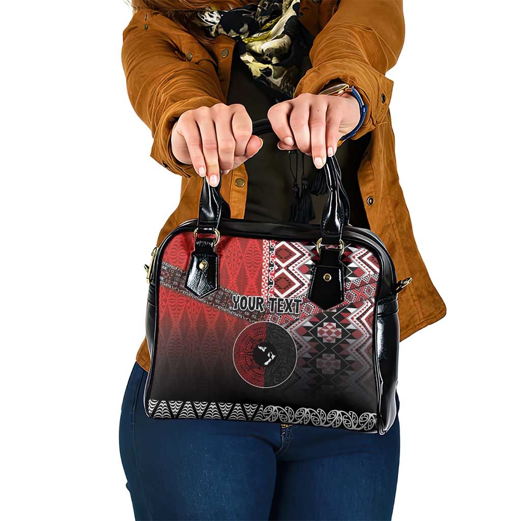 Personalised Aotearoa and Tonga Together Shoulder Handbag Manaia and Tongan Tribal Cross - Taniko and Ngatu Art Tattoo