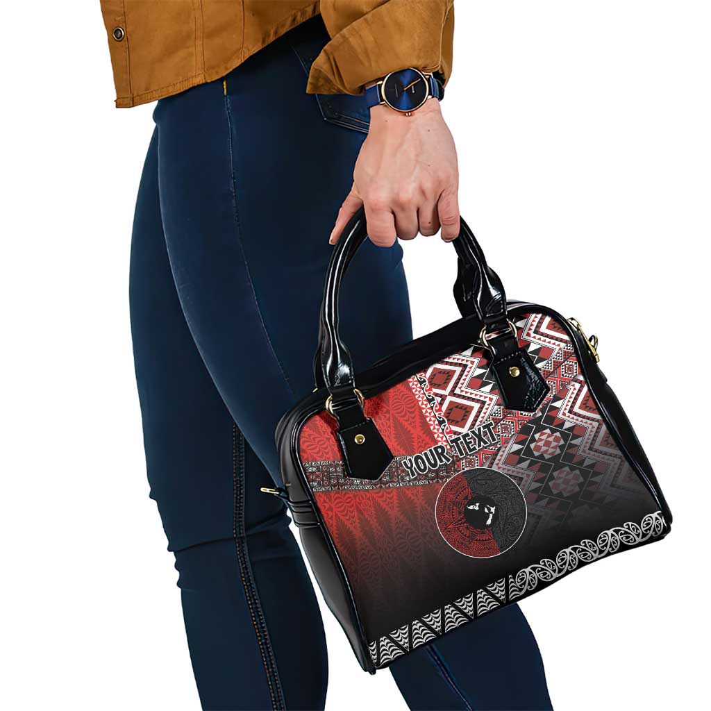 Personalised Aotearoa and Tonga Together Shoulder Handbag Manaia and Tongan Tribal Cross - Taniko and Ngatu Art Tattoo