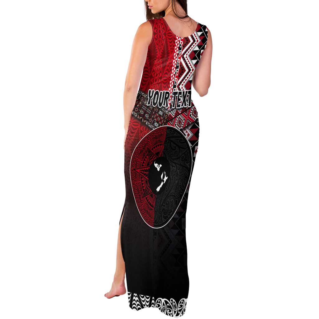 Personalised Aotearoa and Tonga Together Tank Maxi Dress Manaia and Tongan Tribal Cross - Taniko and Ngatu Art Tattoo